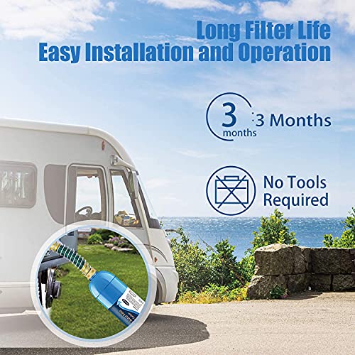 2 Pack RV Water Filter with 90 Degree Elbow and Flexible Hose Protector