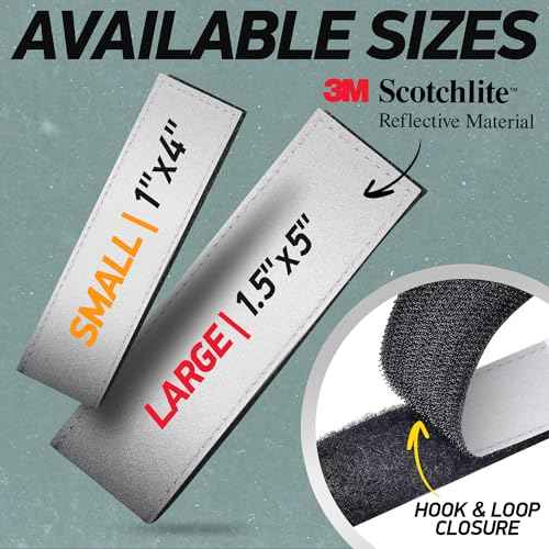 Reflective Backpack Bands | 3M Scotchlite Reflectors | Hook-and-Loop Closure | 1x4 & 1.5x5 in | 2-Pack (Silver)