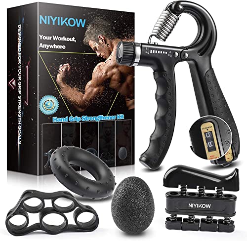 NIYIKOW Black Grip Strength Trainer Kit with Counter 5 Pack - Hand & Finger Exercisers