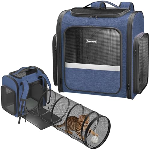 Cat Backpack Carrier with Expandable Play Tunnel - Blue