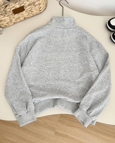 Girls 6-14Y Half Zip Sweatshirt Oversized Cotton Long Sleeve Top - Grey, Size 11-12Y