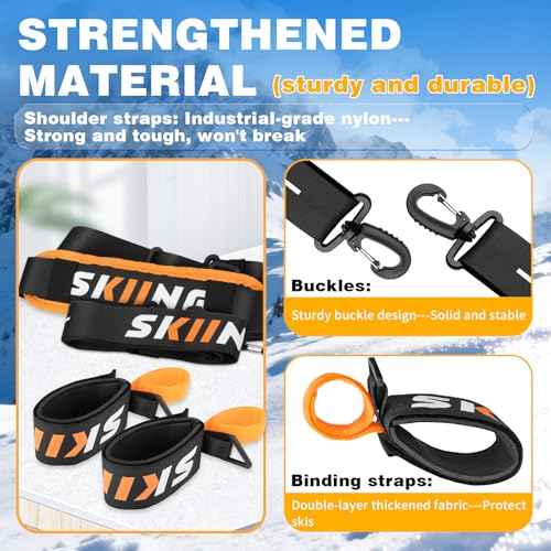 Mellbree Ski Carrier Strap, Ski Strap and Pole Carrier for Easy Transportation of Your Skiing Accessory, Pole, Skimate and Boot, Adjustable Size - Feel Comfortable Walking to and From the Mountain