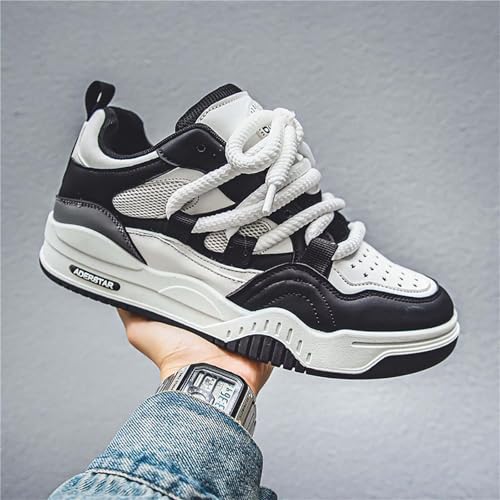 Men's Breathable Mesh Skateboard Sneakers - Black White, Summer & Autumn