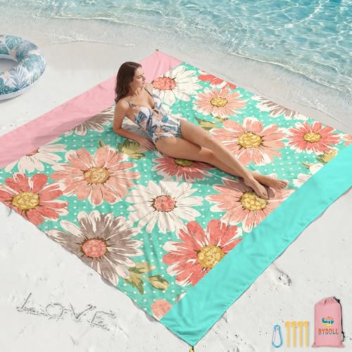 Beach Blanket Waterproof Sandproof Large Picnic Mat - Flowers, 78x81 Inches