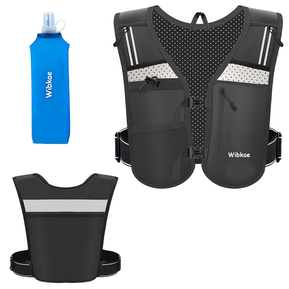 Running Vest for Men Women, Adjustable Hydration Vest with 500ml Soft Water Bottle, Reflective Hydration Pack for Trail Marathon Running, Hiking, Cycling