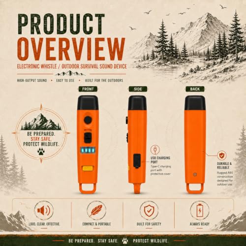 Rechargeable Electronic Safety Whistle with SOS Mode & 128 dB Alert for Hiking Camping
