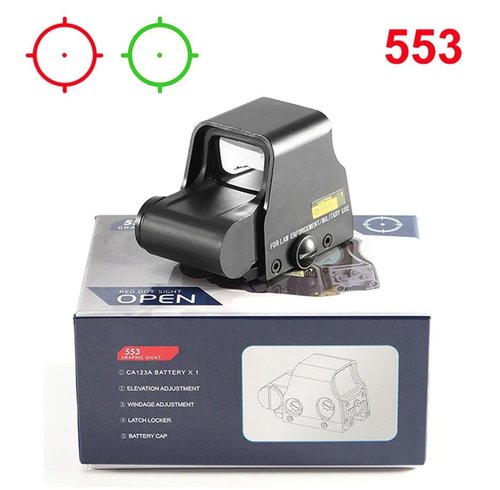 Holographic Sight 552 Red/Green Dot Sight, 5 Brightness Options, 1 MOA Dot, 20mm Rail Mount, Black, Metal/Plastic, Water-Resistant, Shockproof (553)