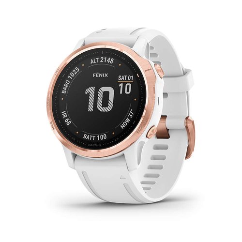Garmin Fenix 6S Pro, Premium Multisport GPS Watch, Smaller-Sized, Features Mapping, Music, Grade-Adjusted Pace Guidance and Pulse Ox Sensors, Rose Gold with White Band (Renewed)