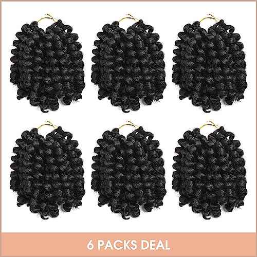 Toyotress Wand Curl Crochet Hair - 12 Inch 6 Packs Natural Black Jamaican Bounce Crochet Hair, Short Bob Curly Crochet Braids Bouncy Curls Synthetic Braiding Hair Extensions (12 Inch, 1B-6P)