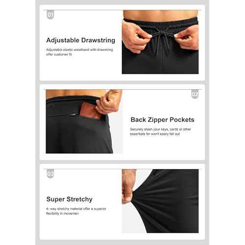 Pudolla Men's Athletic Pants with Zipper Pockets Stretch Workout Sweatpants Lightweight Running Joggers for Men