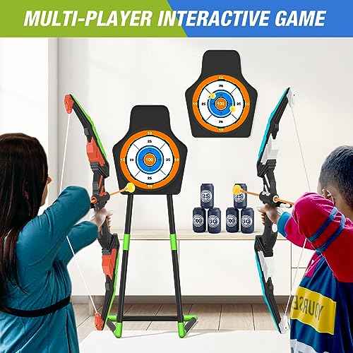 2 Pack Bow and Arrow for Kids, LED Light Up Archery Set with 24 Suction Cup Arrows, 1 Standing Target, 6 Score Targets & 2 Quiver, Indoor Outdoor Sport Gifts for Boys Girls Ages 4-8