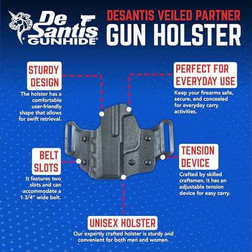 DeSantis Veiled Partner Gun Holster, Outside The Waistband Holster with Precision-Molded Kydex, Fits Springfield Hellcat PRO, Left Hand Draw, Unisex