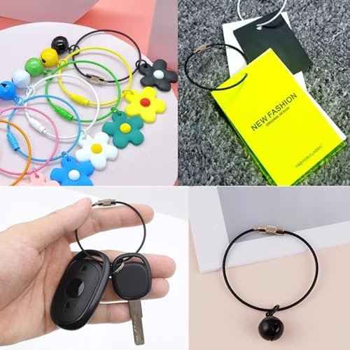 100PCS 6 inch Black Stainless Steel Wire Keychains Cable, Key Rings, Heavy Duty Luggage Tags Loops Tag Keepers 1.5mm Twist Barrel