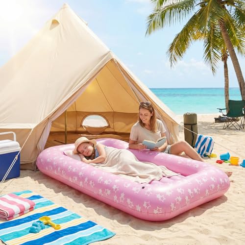 Inflatable Travel Air Mattress with Pump - 71 Inch Pink Camping Bed