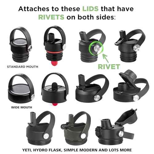 Gearproz HydroCord 3.0 H, Replacement Handle and Clips for Hydroflask Lids with Rivets, Fits Wide Mouth Bottles 12oz-64oz, Shoulder Strap, Water Bottle Handle, Durable Carrier
