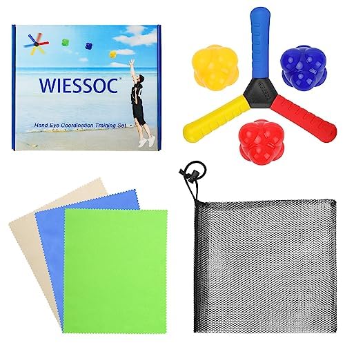 WIESSOC Hand Eye Coordination Training,Hand Eye Coordination Toys,Trainer with 3PCS Reaction Balls Design Improves Focus,Reflex, Agility for Baseball,Basketball Softball Sports