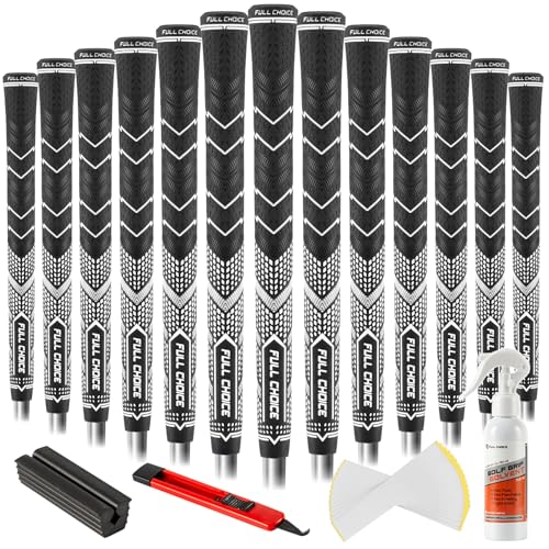 White Golf Grip Set - 13 High-Traction Rubber Club Grips with Low-Taper Design & Micro-Texture - Complete Regripping Kit