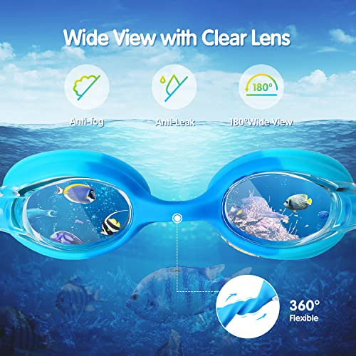 Kids Swim Goggles 2 Pack - Anti-Fog No Leak Wide View for Boys Girls Ages 6-14 - Blue & Yellow