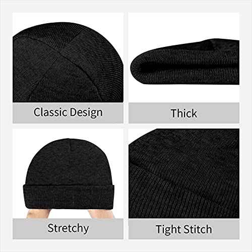 Black Beanie Hat for Men Women Embroidered Knit Winter Beanies Cap