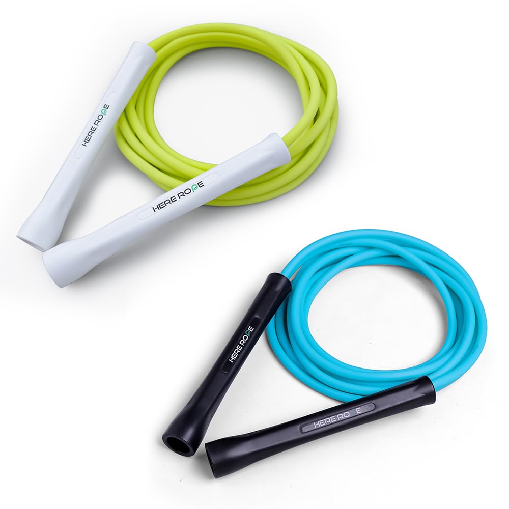 Hererope 6MM PVC Jump Rope for Men & Women Fitness, Speed, Tricks, Cardio Training, Boxing Jump Rope with Unbreakable Handles and Non-Kinking Skipping Rope, Adjustable Jumprope for Indoor Outdoor (Green/Blue)