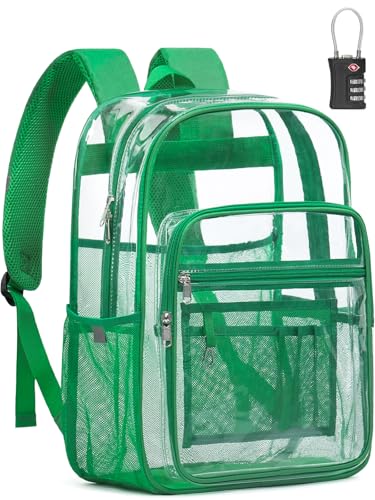 Green 18-Inch Heavy Duty Clear Backpack with TSA Lock - Large