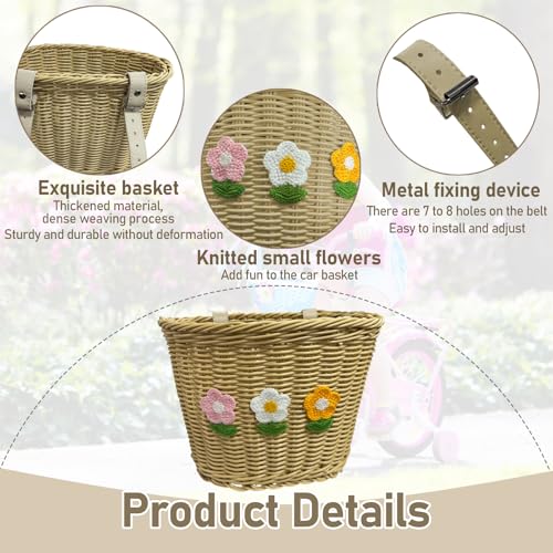 Bike Basket Front Mount Small Plastic Wicker Bicycle Basket Blue Faux Rattan Beige
