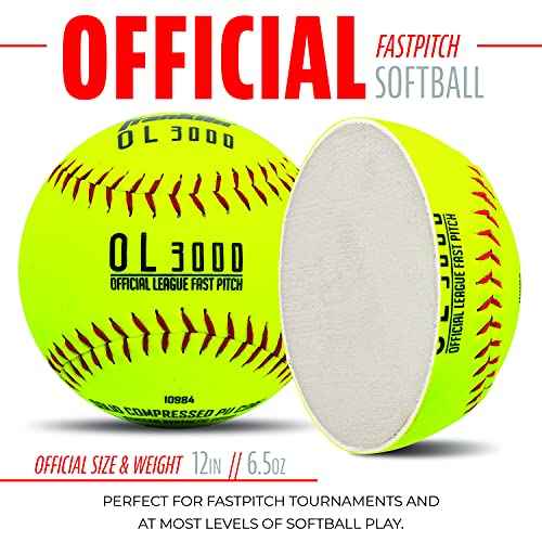 Franklin Sports Official Game Softballs - OL3000 Fastpitch 12" Inch Yellow Softballs - Official Size + Weight Tournament Balls for Practice + Games - 1 Softball