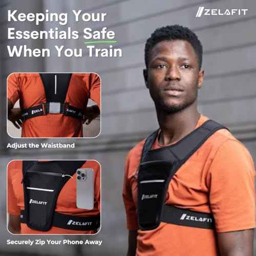 ZelaFit¢â Running Vest for Women & Men Running Phone Holder ? Perfect for Running Gear, Running Accessories, Running Essentials - Lightweight Chest Rig Phone Holder for Running (Black)