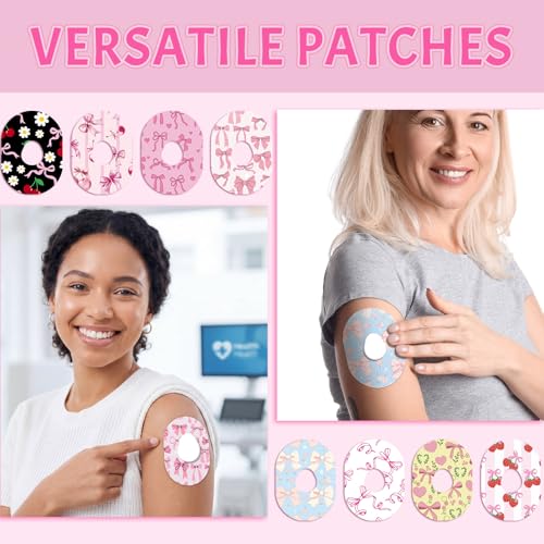 Waterproof Adhesive Patches for Dexcom G7 - Floral Bow Design, 32 Pack, Sweat & Water Resistant