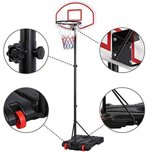 Yaheetech Portable Basketball Hoop for Kids Outdoor Basketball Goals Indoor Basketball Court Youth Adjustable Basketball Stand 6.4-8.2ft Height Adjustable, Black/Red