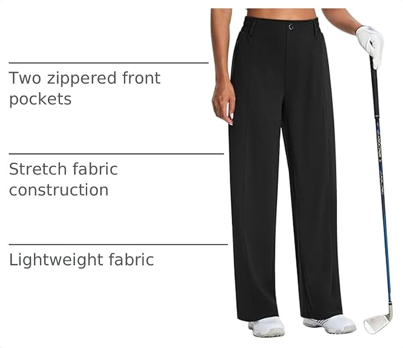 EZRUN UPF 50+ Wide Leg Dress Pants with Pockets, Black, 27" Inseam (Variation: Black+Medium+27" Inseam)