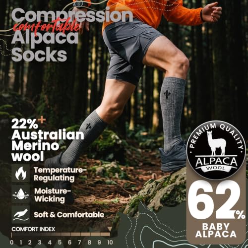 Heat Equation Alpaca Compression Socks for Men & Women - Large X-Large Charcoal Gray, 15-20 mmHg Knee High Circulation Support