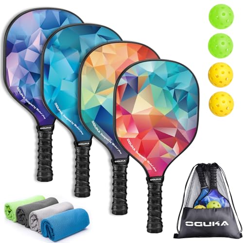 Red Pickleball Paddles Set of 4 with Balls Towels & Bag - Lightweight, Tournament-Ready