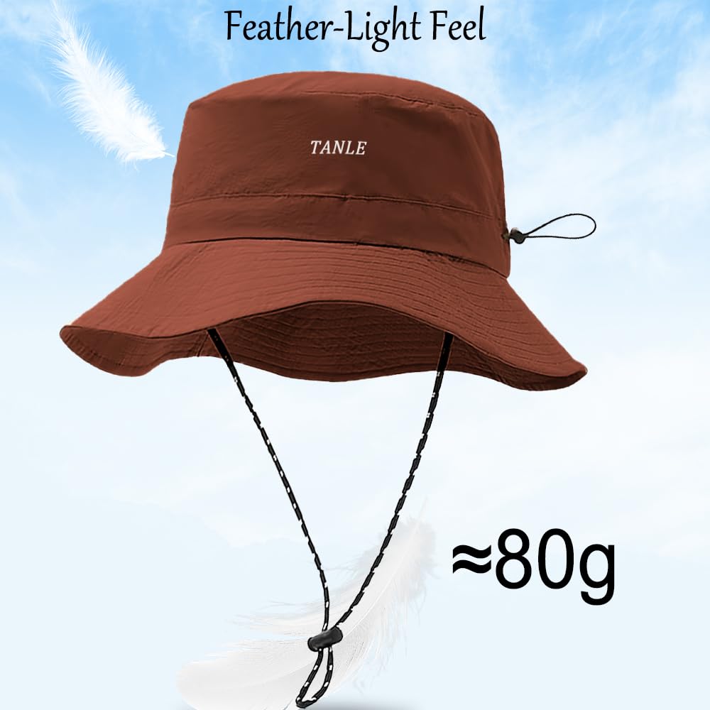 Foldable Bucket Hat for Men Women - Quick Dry Wide Brim Sun Hat with UPF 50+ UV Protection, Packable Breathable Cap for Travel, Hiking, Fishing & Beach（Brick red）