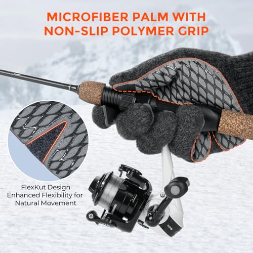KastKing Bully Wooly Full Finger Gloves, Wool Fishing Gloves,Extended Cuff, Winter Gloves for Ice Fishing, Hunting, Hiking