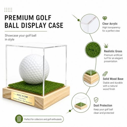 Custom Golf Ball Display Case with Engraved Nameplate & Putting Green Base