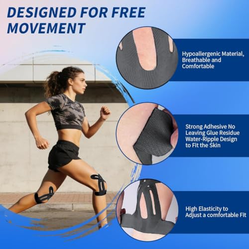 Black & Beige Kinesiology Tape for Knee Support and Stability - 20 Precut Strips