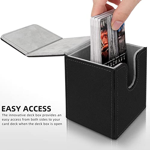 Black 2-Pack Card Deck Box for MTG TCG Holds 200+ Sleeved Cards with Dividers