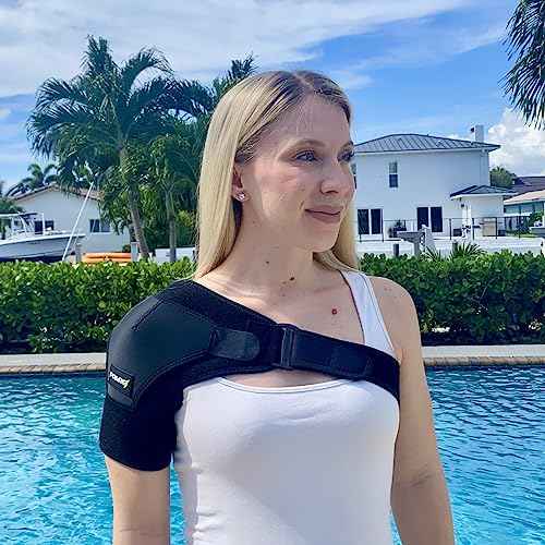 Shoulder Brace for Men and Women - Adjustable Stability Sleeve Wrap for Torn Rotator Cuff - AC Joint Pain Relief - Tendonitis - Fits Right or Left Shoulder Support (Black, L-XL)