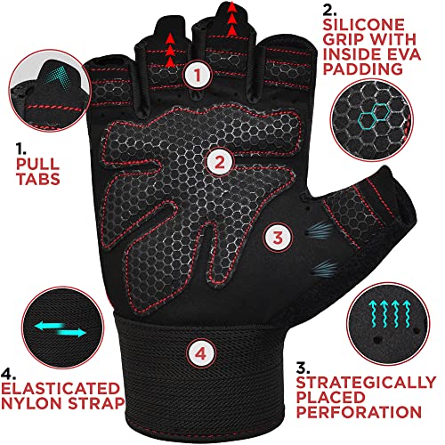 Red Small Weight Lifting Gloves Gym Fitness Workout Anti Slip Palm Support