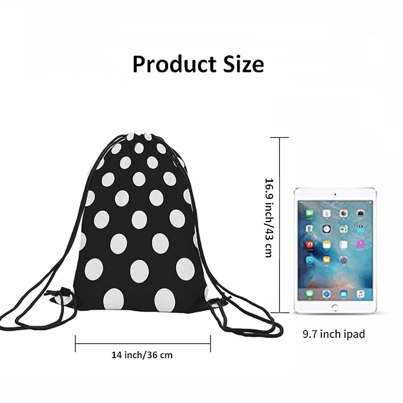 Drawstring Gym Backpack 14x16.9 Inch - Marble Texture, Black White Polka Dots, Multi-Variant a55+14x16.9 Inch