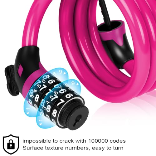 Ainiv Bike Lock Cable 4ft/120cm with Mounting Bracket - Rose Red