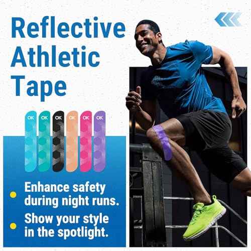 OK TAPE Synthetic Kinesiology Tape, 20 Strips Precut K Tape, Waterproof, Elastic Athletic Tape for Pain Relief & Muscle Support, Reflective Design, 2" x 10" -Purple