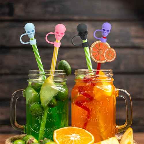 Stanley Cup Skull Straw Toppers - 6pcs Cap Covers for Drinking Straws, Halloween & Christmas Gifts