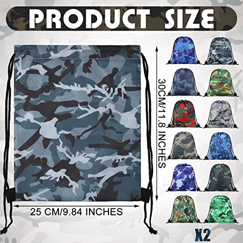 24 Pcs Camouflage Drawstring Bags Bulk Multicolor Camouflage Backpack Set