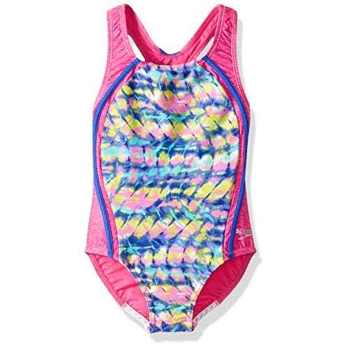 Speedo Girls' Swimsuit One Piece Thick Strap Racer Back Printed-Discontinued