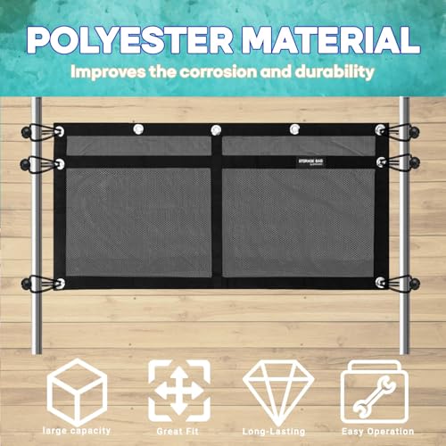 32 Inch Polyester Boat Storage Mesh Bag with 6 Elastic Loops - Black