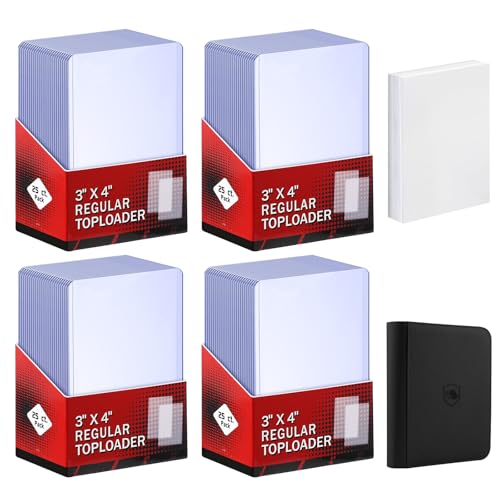 Black Card Sleeves and Top Loaders Set for Trading Cards - 3x4 Inches, 200 pcs Including Binder