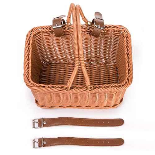 ZEAYEA Cute Small Bike Basket, Front Bicycle Basket with Adjustable Leather Straps, Water Resistant Hand-Woven Bike Basket for Boys Girls, Suitable for Balance Bike, Tricycle, Scooter, Most Bicycles