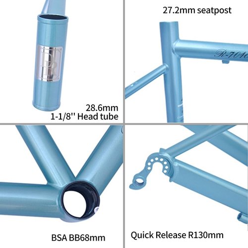 BSFHQS 47 50 53 56cm Road Bike Frameset 700C*23/25C Cr-Mo Steel Frame C Brake Bike Frame Quick Release 100/130mm(Blue,56cm)